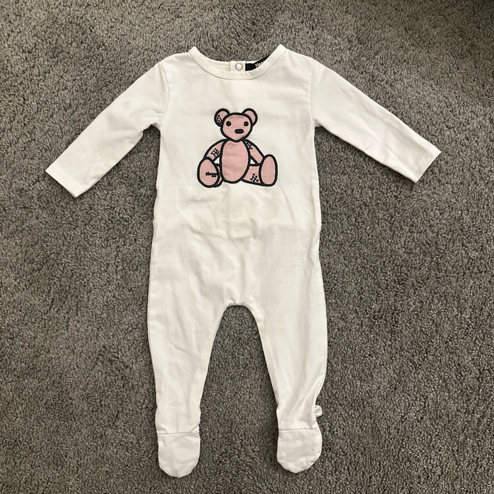 White Baby One Piece with Pink Bear Design
